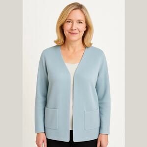 Anne Klein Light Blue Cardigan Hook & Eye Closure Sweater 100% Merino Wool XL